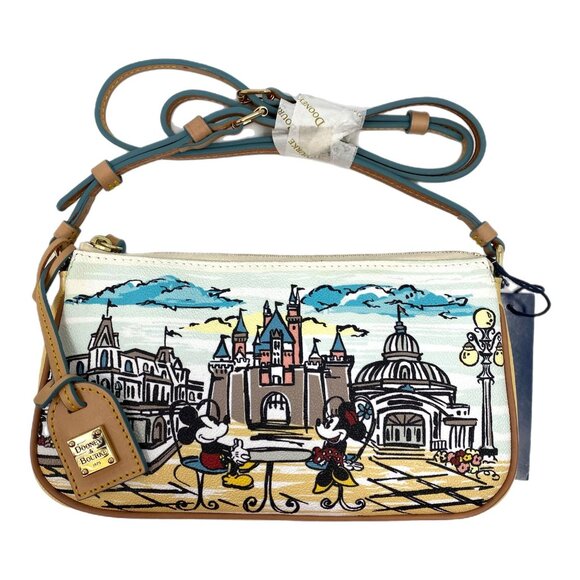 Dooney & Bourke White Tan Disney Mickey and Minnie Castle Shoulder Bag - Picture 1 of 8